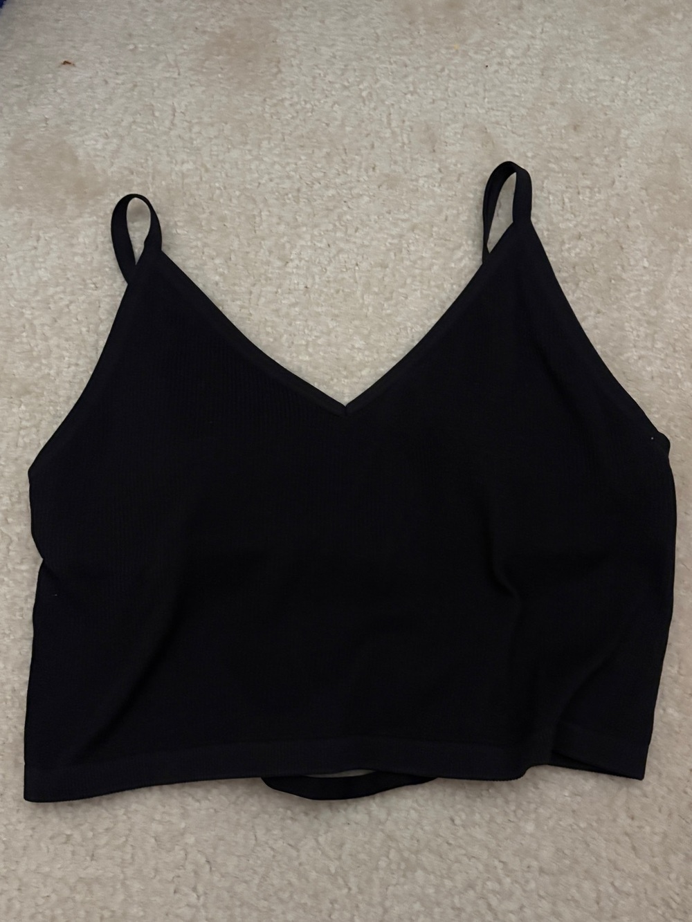 aerie Black V-Neck Ribbed Cropped Bralette
